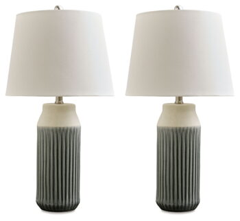 Afener - Blue / Beige - Ceramic Table Lamp (Set of 2)