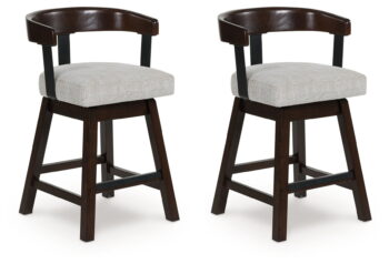 Haddigan - Dark Brown - Upholstered Swivel Barstool (Set of 2)