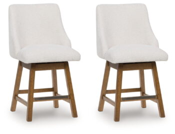 Cabalynn - Oatmeal / Light Brown - Upholstered Swivel Barstool (Set of 2)